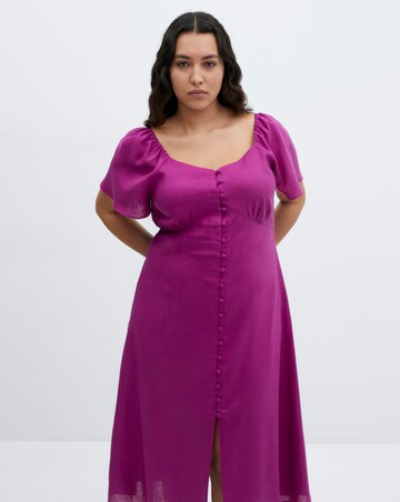 Mango Buttoned Linen Blend Midi Dress