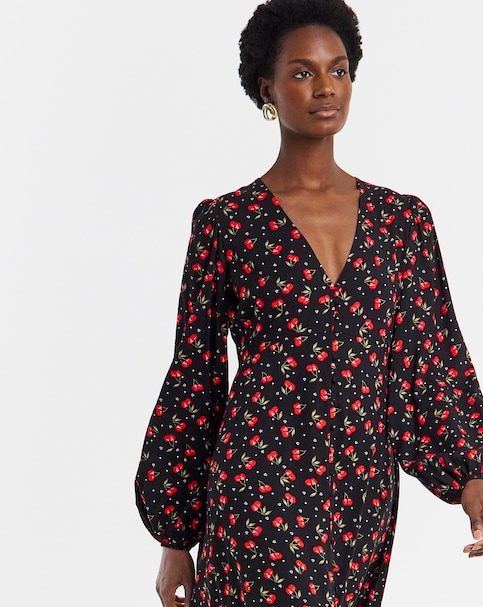Cherry Print Button Through Tea Dress