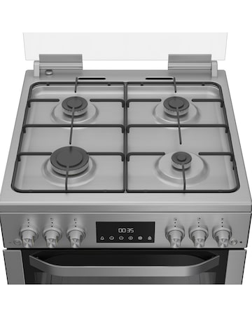 Hotpoint HDG6GDCX 60cm Gas Double Cooker with Glass Lid - Stainless Steel