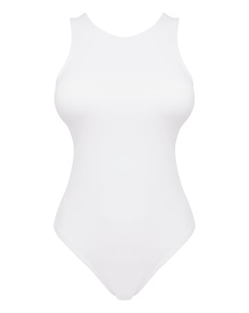 Simply Be White Basic Racer Neck Bodysuit
