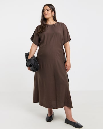 Simply Be Chocolate Side Tie Fit & Flare Midi Dress