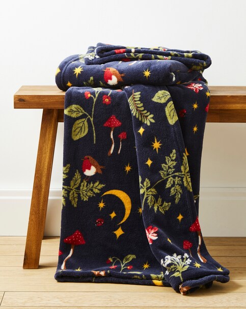 Woodland Animals Fleece Throw - Navy