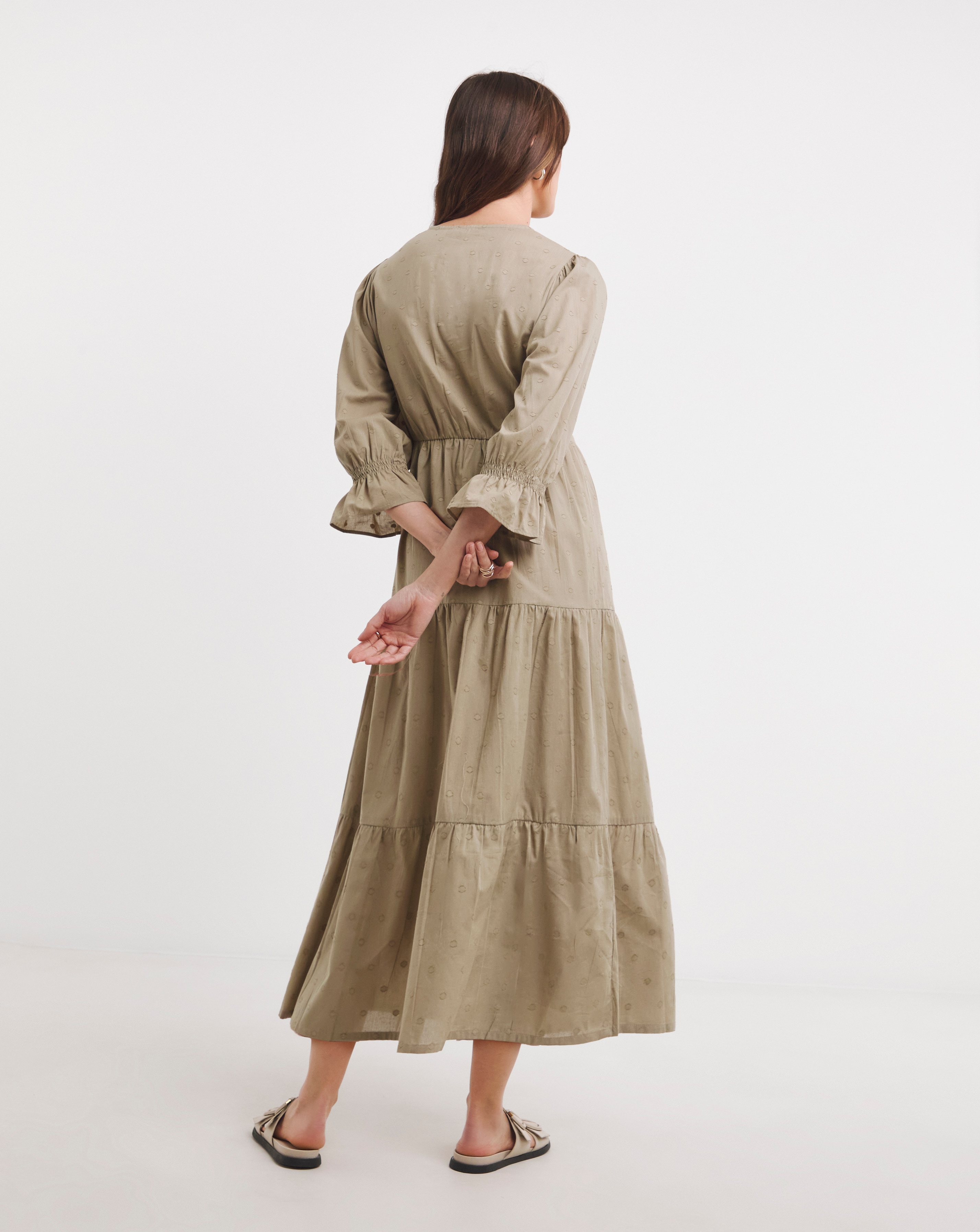 knee length dresses for ladies Threads 4 Thought Women's Adrienne Gauze Smocked Midi Dress XL in Dune, Size XL main image 1