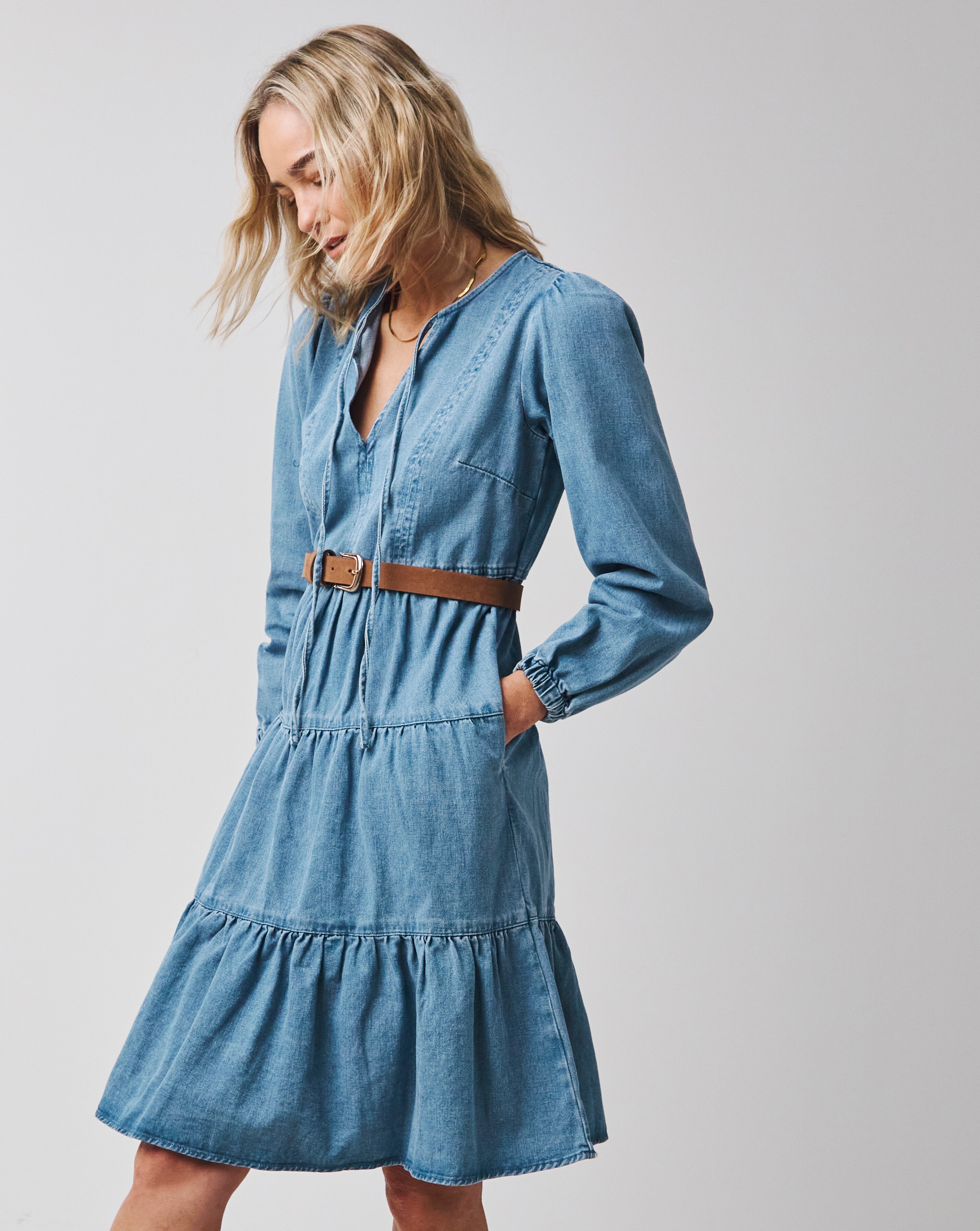Tiered Smock Denim Dress | Fashion World