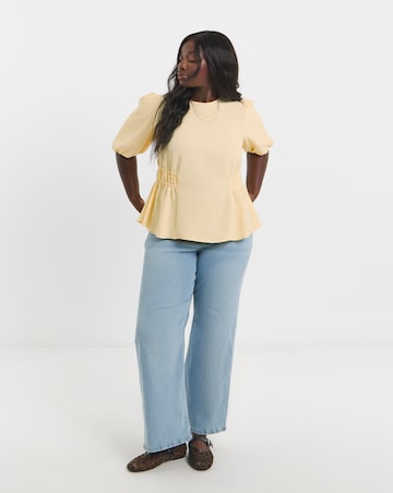 Butter Yellow Puff Sleeve Peplum Blouse