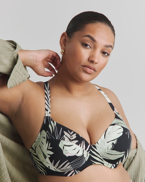 Elomi Tropical Retreat Plunge Wired Bikini Top Black