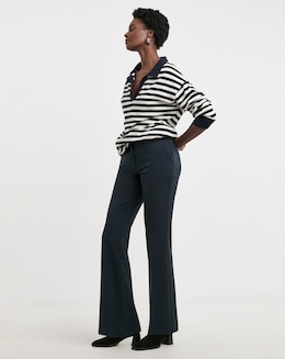 Navy Tailored Bootcut Trousers with stretch