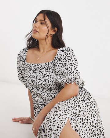 Waffle Shirred Midi Dress