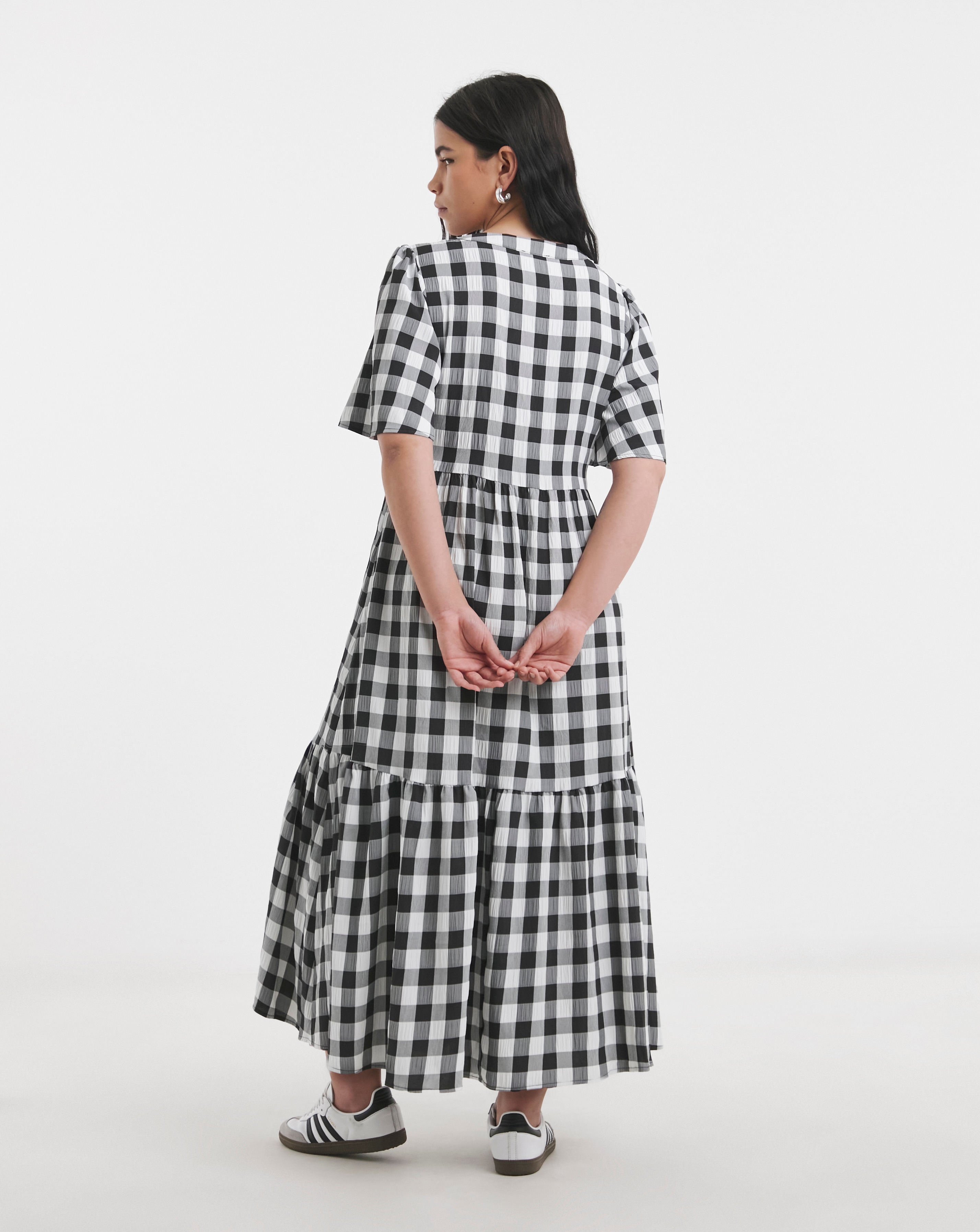 Simply Be Mono Check Gingham Button Up Midi Dress | Fashion World