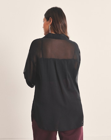 Black V Neck Sheer Shirt
