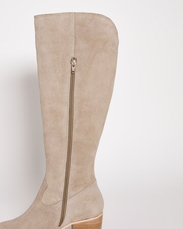 Flora Suede Fringe Knee High Western Cowboy Boots Ex Wide Fit Standard Calf