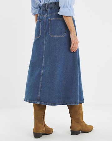 Mid Blue Elasticated Waist Button Through Denim Skirt