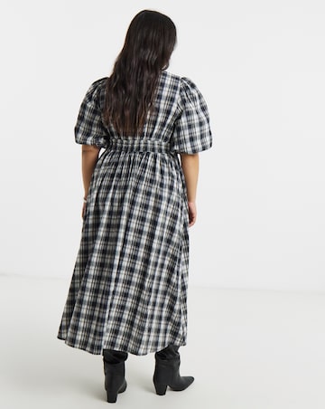 Mono Check Midi Dress With Pockets