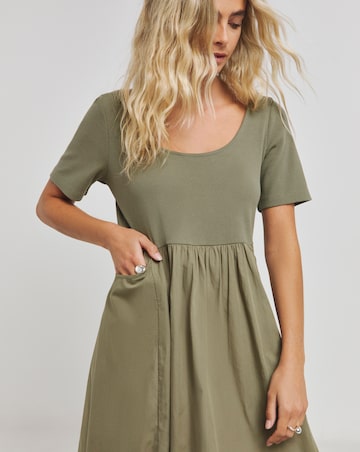 Jersey Poplin Mix Apron Dress With Pockets