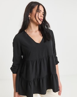Black Tiered Smock Top