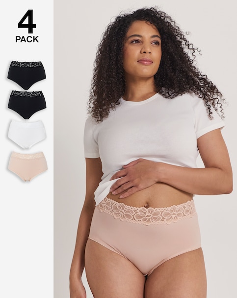 Pretty Secrets (4 Pack) Lace Top Cotton Full Fit Brief Knickers