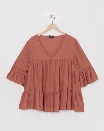 Simply Be Terracotta Viscose V Neck Tiered Smock Blouse
