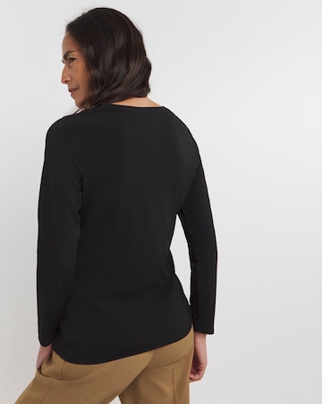 Black Crew Neck Long Sleeve Mesh Insert Top