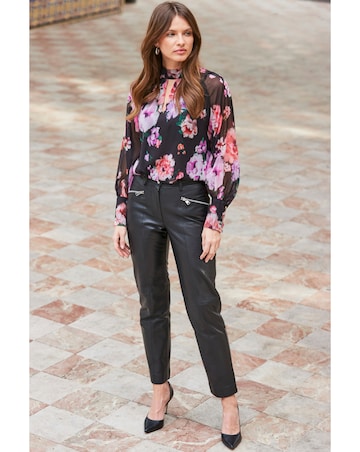 Sosandar Floral Print Keyhole Detail Blouson Sleeve Top