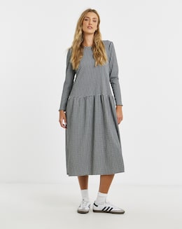 Simply Be Mono Jersey Check Drop Waist Midi Dress