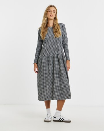 Simply Be Mono Jersey Check Drop Waist Midi Dress
