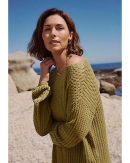 Green Long Sleeve Crochet Tunic