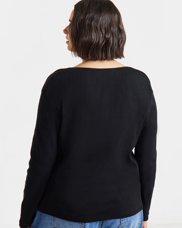 Simply Be Black Square Neck Long Sleeve Ribbed Top