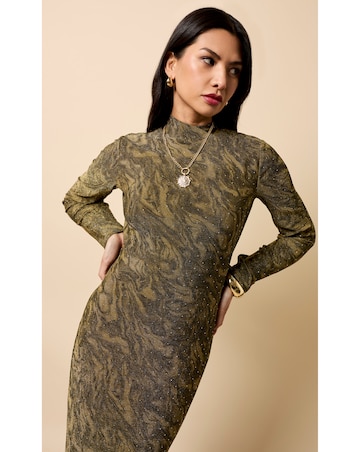 Little Mistress Gold Print Lurex Midaxi Dress