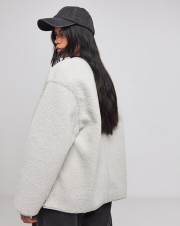 Grey Round Neck Zip Through Borg Jacket