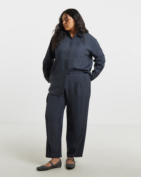 Simply Be Pinstripe Peg Leg Drawstring Trouser