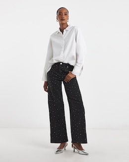 Black Embellished Wide Leg Jeans