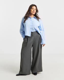 Charocal Elastic Back Pleated Wide Leg Trousers