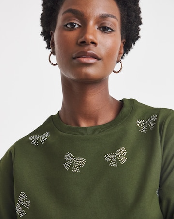 Pine Green Embellished Bow Sweatshirt