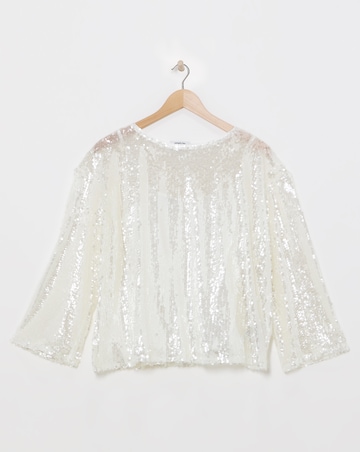 White Flared Sleeve Sequin Top
