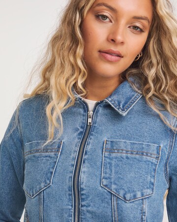 Zip Front Bright Blue Denim Jacket