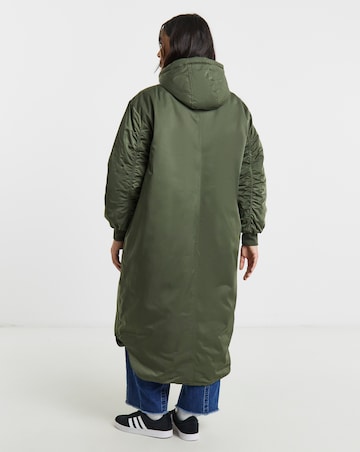 Olive Hooded Longline Bomber