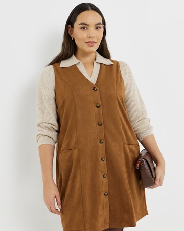 Simply Be Tan Suedette Button Through A Line Dress