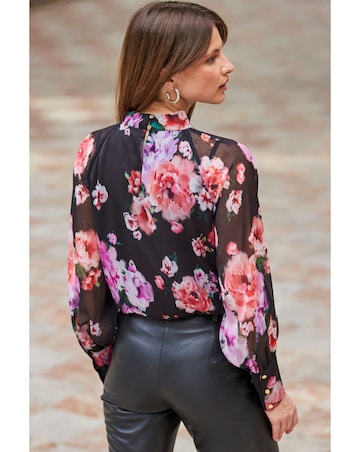 Sosandar Floral Print Keyhole Detail Blouson Sleeve Top