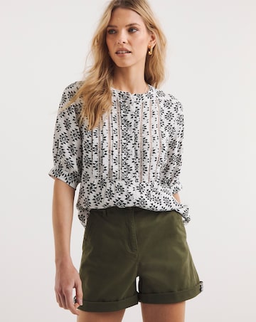 Geo Print Ladder Trim Blouse