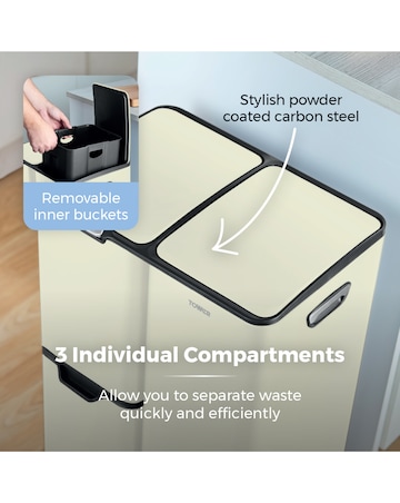 Tower 60L Recycling Bin with 3 Individual Compartments