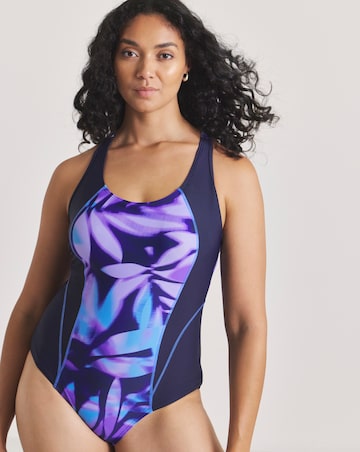 Sports Leaf Print High Neck Swimsuit