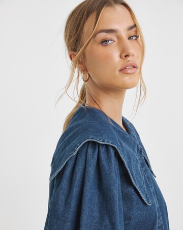 Simply Be Mid Blue Denim Scalloped Collar Peplum Blouse