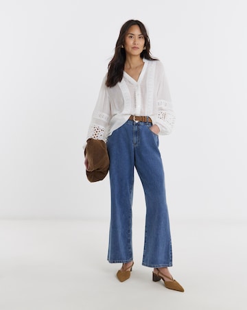 Lace Trim Button Through Prairie Blouse