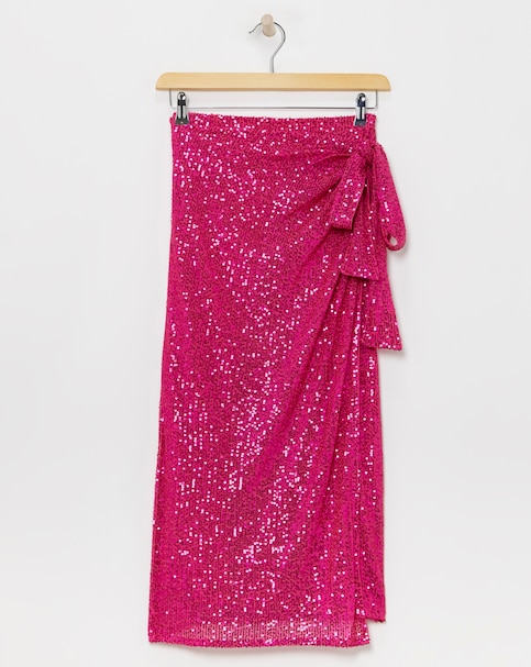 Lovedrobe Functional Wrap Pink Sequin Midi Skirt