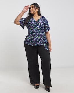 Spot Print Angel Sleeve Wrap Top