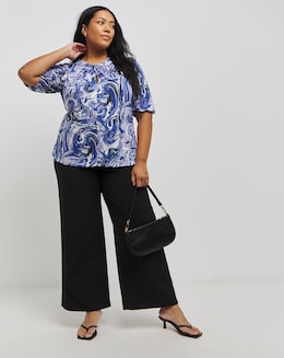 Marble Print Luxe Jersey Twist Detail Top