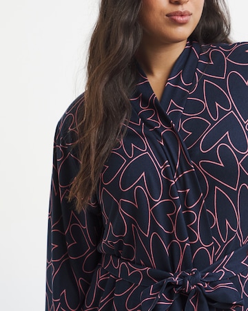 Pretty Secrets Soft Knit Heart Print Dressing Gown Navy