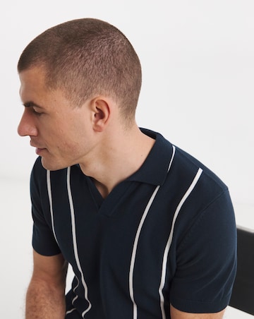 Stripe Open Neck Knitted Polo