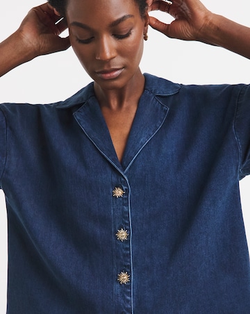 Blue Lyocell Denim Short Sleeve Shirt