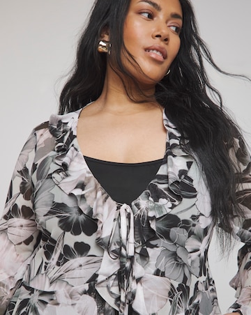 Joanna Hope Mesh Ruffle Blouse